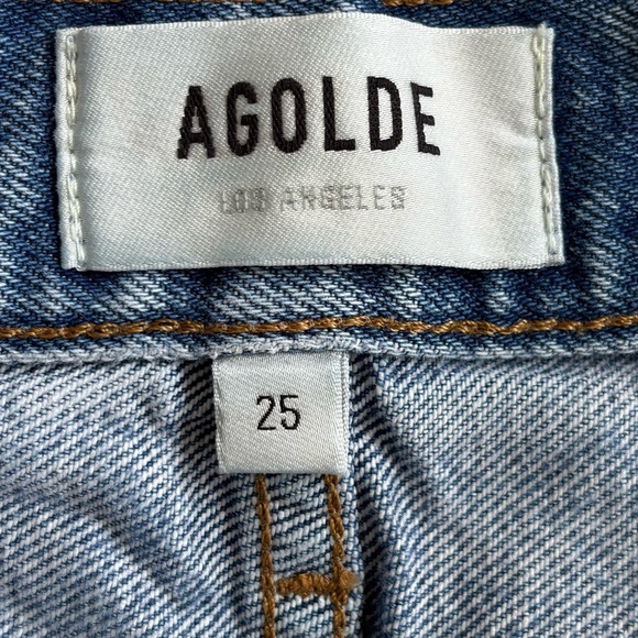 Agolde 90'S Mid Rise Straight Alter Light Wash Denim Ripped Button Fly Jeans 25 - Picture 6 of 11